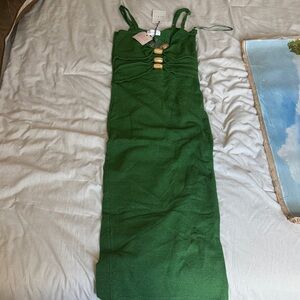 MARBLE Green Midi Dress with Wooden Accents